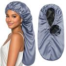 Boné de seda acetinada YANIBEST, longo para tranças para dormir, azul acinzentado