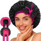 Boné de seda reversível Atgdluk, boné de cabelo ajustável, rosa, preto