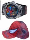 Bone e relogio digital e musical do homem aranha menino , seu filho aprender a hora brincando , Bone e relogio digital e musical do homem aranha menino , seu filho aprender a hora brincando ,