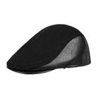 Boné Flat Gatsby Newsboy, chapéu de couro e lã para homens, preto