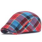 Boné plano ajustável vermelho/azul xadrez de algodão/jeans para homens
