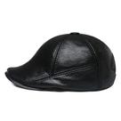 Boné plano Gatsby Newsboy, chapéu de couro preto para homens