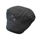Boné plano masculino de algodão preto com bordado de estrelas, estilo Gatsby Boné plano masculino de algodão preto com bordado de estrelas, estilo Gatsby