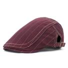 Boné plano masculino listrado cor de vinho Gatsby Newsboy, chapéu de algodão