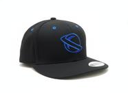 Boné Snapback Aba Reta Preto Bordado Azul S-Saturno Streetwear Futurista Gamer Ajustável Premium