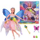 Boneca Articulada Fada Com Asas Azul e Acessórios - Castela