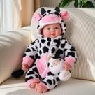 Boneca BABESIDE realista de 38 cm com olhos azuis e roupa de vaca