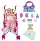 Boneca Baby Faz Xixi + Naninha Urso Macio + Carrinho + Bolsa