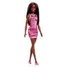 Boneca Barbie Básica Negra Original Mattel Vestido Rosa Fashion Articulada Colecionável Presente Menina Brinquedo Infantil Criança