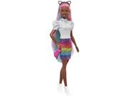 Boneca Barbie Negra Cabelo Arco Íris Leopardo Animal Print