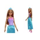 Boneca barbie princesa morena saia azul e blusa roxa - mattel hgr03/hgr00
