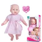 Boneca Bebe 53,5cm Bebezao De Vinil Vestidinho Rosa Super Toys