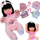 Boneca Bebê Mamãe Reborn Silicone Bolsa + 28 Itens Rosa Bebê