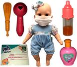 Boneca Bebê Menina Recém Nascida Bebezinho Cuidados Acessórios Máscara De Proteção - Super Toys