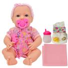 Boneca Bebê New Born Faz Xixi Divertoys 34cm Toda em Vinil Realista Original com Acessórios Mamadeira Fralda e Mantinha Presente Menina Criança