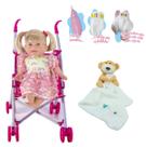 Boneca Bebê Rafaeli Faz Xixi + Naninha Ursinho e Carrinho