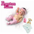 Boneca Bebê Realista Tipo Reborn c/ Mamadeira e Naninha Urso