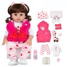 Boneca Bebê Reborn Brastoy Realista Girafinha Menina de Silicone 48cm Conjunto de Roupa Chupeta Mamadeira e Pelúcia