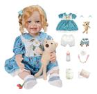 Boneca Bebê Reborn Brastoy Silicone Realista Loira 55cm Kit Acessórios Conjunto de Roupa Mamadeira Chupeta Pelúcia Fralda