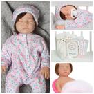 Boneca Bebe Reborn Fio a Fio 42cm Olhos Fechados Pijama Fofo
