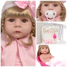Boneca Bebê Reborn Loira 100% Vinil Pijaminha Rosa Enxoval