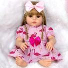 Boneca Bebê Reborn Loira Menina Silicone Bolsa Maternidade