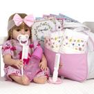 Boneca Bebê Reborn Loira Menina Silicone Bolsa Maternidade