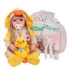 Boneca Bebê Reborn Menina Loira Patinho Pelúcia Kit Itens