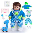 Boneca Bebê Reborn Menino Realista Completo 100% Silicone 48cm Pode Dar Banho Conjunto de Roupa Chupeta Mamadeira e Pelúcia