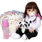 Boneca Bebê Reborn Panda Menina Cabelo Castanho