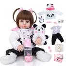 Boneca Bebê Reborn Panda Realista Brastoy Silicone Conjunto de Roupa Chupeta Mamadeira e Pelúcia