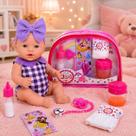 Boneca bebê reborn pequena 31cm Vinil com Bolsa Rosa Infantil Kit acessórios mamadeira magica chupeta fralda copo suco magico ED1 Brinquedo menina