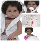 Boneca Bebê Reborn Preta Cabelo Cacheado Coelhinho 13 Itens