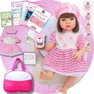 Boneca Bebê Reborn Realista Em Silicone Bolsa Maternidade Vestido Listrado Pode Dar Banho Pronta Entrega