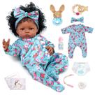 Boneca Bebê Reborn Realista Negra 55cm Silicone Conjunto de Roupa Chupeta Mamadeira e Pelúcia Original Completo