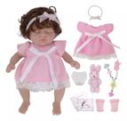 Boneca Bebê Reborn Realista Silicone Sólido 20 cm Conjunto de Roupa Chupeta Mamadeira e Pelúcia Original Completo