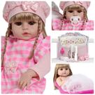 Boneca Bebê Reborn Recém Nascida Bolsa Enxoval Xadrez Rosa