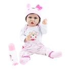 boneca bebe reborn sakia menina corpo em silicone 55cm