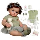 Boneca Bebê Reborn Silicone Realista 48cm Original Kit Acessórios Conjunto Roupa Mamadeira Chupeta Pelúcia Fralda