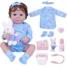 Boneca Bebê Reborn Silicone Realista 48cm Original Kit Acessórios Conjunto Roupa Mamadeira Chupeta Pelúcia Fralda Certidão