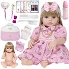Boneca Bebe Tipo Reborn Princesa Loira Pode Dar Banho Itens