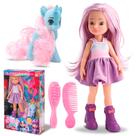 Boneca Beverly Girls Com Unicórnio Fashion E Kit Com Pente E Escova Para Cuidar Dos Cabelos