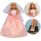 Boneca Coleção Vestido De Noiva Acessórios Buquê - Castela