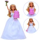 Boneca Coleção Vestido De Noiva Acessórios Buquê Flor Bolo - Castela