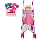 Boneca Danadinha Loira 34cm Chupeta Menina +Carrinho e Bolsa