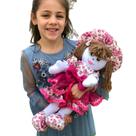 Boneca de Pano Brinquedo Decoração 50cm Floral Laço Bebê Meninas Artesanal
