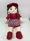 Boneca de Pano Grande Vestido Listrado Bordo 60cm