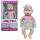 Boneca de Vinil Baby Pink Vestido Rosa com Acessórios 50cm