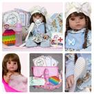 Boneca Emilia Reborn Realista Roupa Azul Bolsa com Acessórios