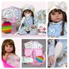 Boneca Emilia Reborn Realista Roupa Azul Bolsa com Acessórios